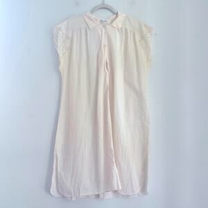 Vintage Lily of France thin cotton 1/4 button up lace short sleeve nightgown